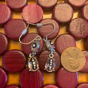 Hand painted pink crystal and silver drop earring